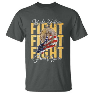Funny Trump Bitcoin T Shirt Make Bitcoin Great Again Fight Fight Fight USA Flag TS11 Dark Heather Print Your Wear