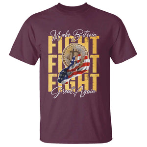 Funny Trump Bitcoin T Shirt Make Bitcoin Great Again Fight Fight Fight USA Flag TS11 Maroon Print Your Wear