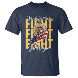 Funny Trump Bitcoin T Shirt Make Bitcoin Great Again Fight Fight Fight USA Flag TS11 Navy Print Your Wear
