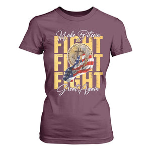 Funny Trump Bitcoin T Shirt For Women Make Bitcoin Great Again Fight Fight Fight USA Flag TS11 Maroon Print Your Wear