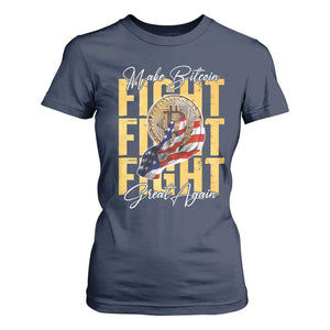 Funny Trump Bitcoin T Shirt For Women Make Bitcoin Great Again Fight Fight Fight USA Flag TS11 Navy Print Your Wear