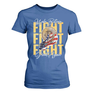 Funny Trump Bitcoin T Shirt For Women Make Bitcoin Great Again Fight Fight Fight USA Flag TS11 Royal Blue Print Your Wear