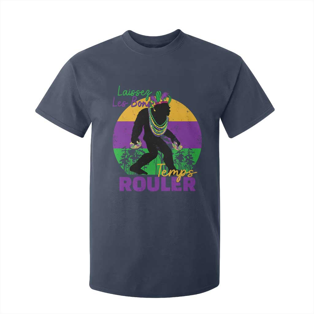 Funny Bigfoot Mardi Gras T Shirt For Kid Laissez Les Bons Temps Rouler Bald Cypress TS11 Navy Print Your Wear