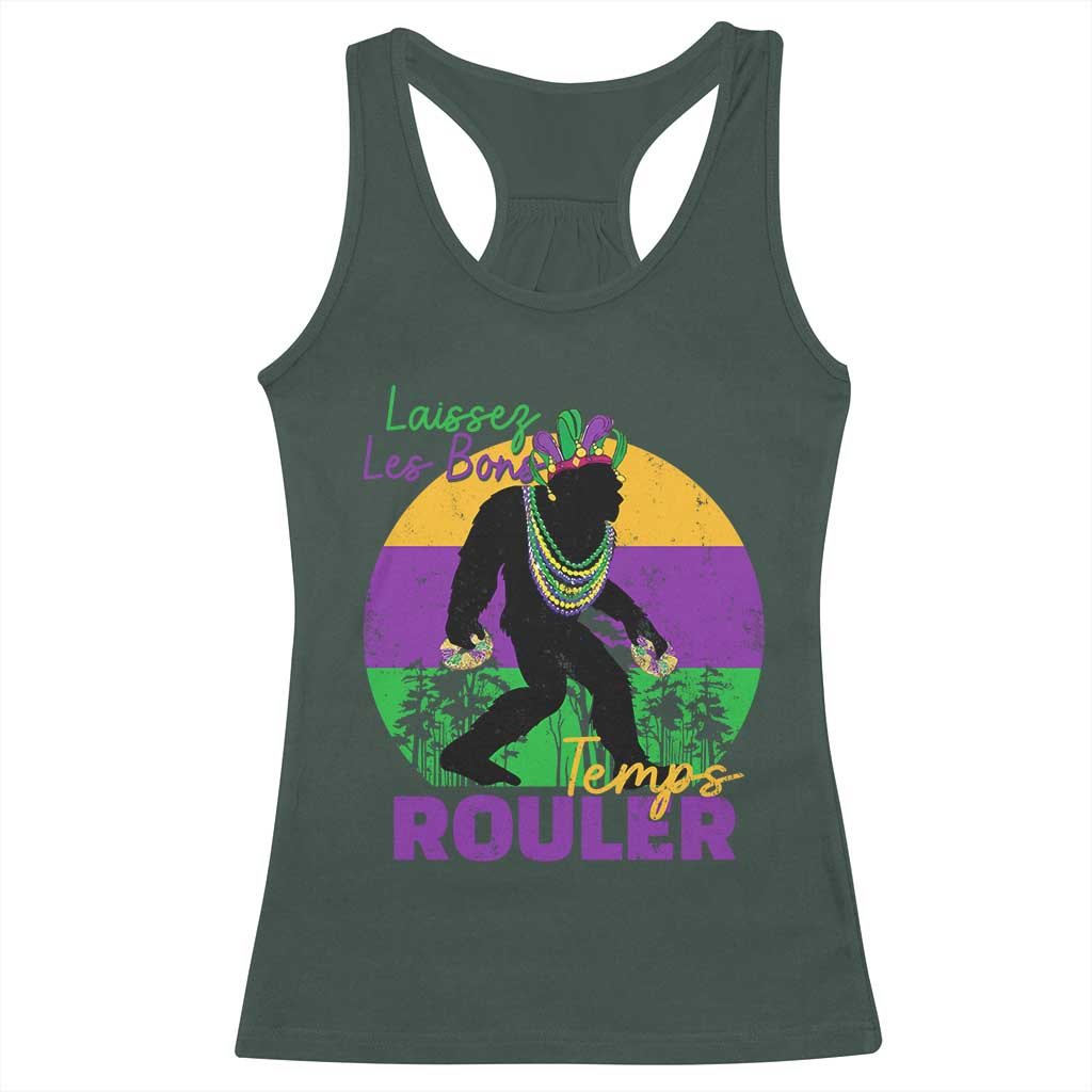 Funny Bigfoot Mardi Gras Racerback Tank Top Laissez Les Bons Temps Rouler Bald Cypress TS11 Dark Forest Green Print Your Wear