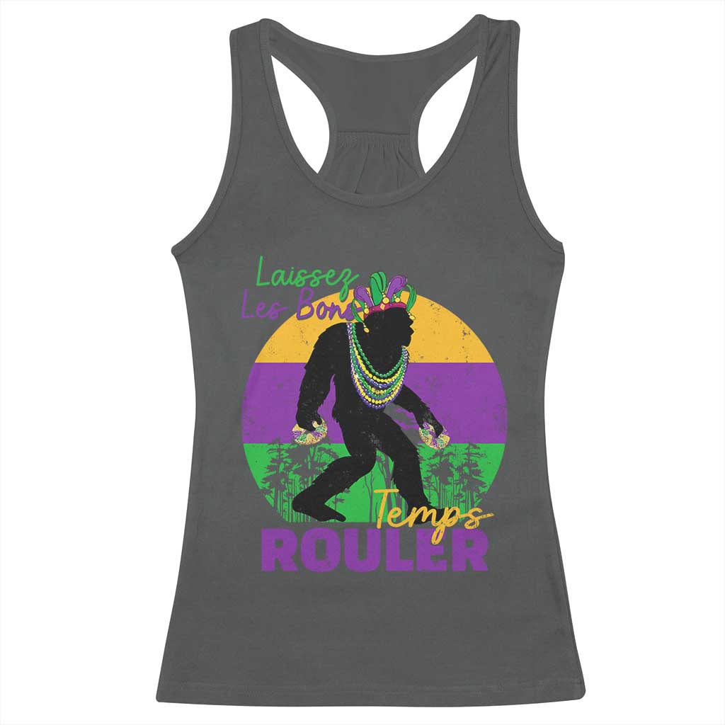 Funny Bigfoot Mardi Gras Racerback Tank Top Laissez Les Bons Temps Rouler Bald Cypress TS11 Dark Heather Print Your Wear