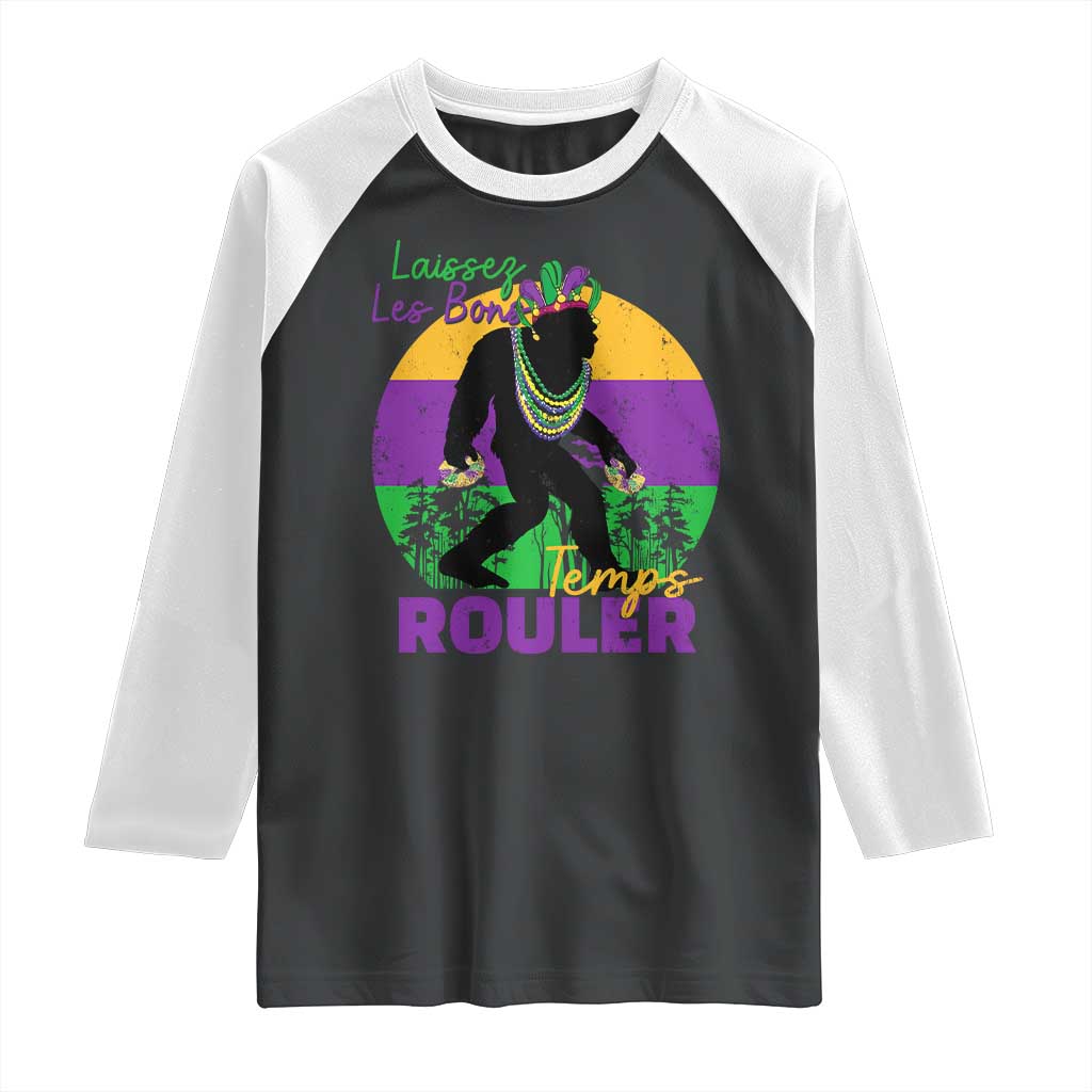 Funny Bigfoot Mardi Gras Raglan Shirt Laissez Les Bons Temps Rouler Bald Cypress TS11 Black White Print Your Wear