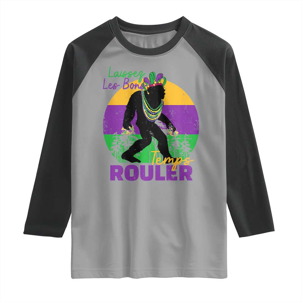 Funny Bigfoot Mardi Gras Raglan Shirt Laissez Les Bons Temps Rouler Bald Cypress TS11 Sport Gray Black Print Your Wear