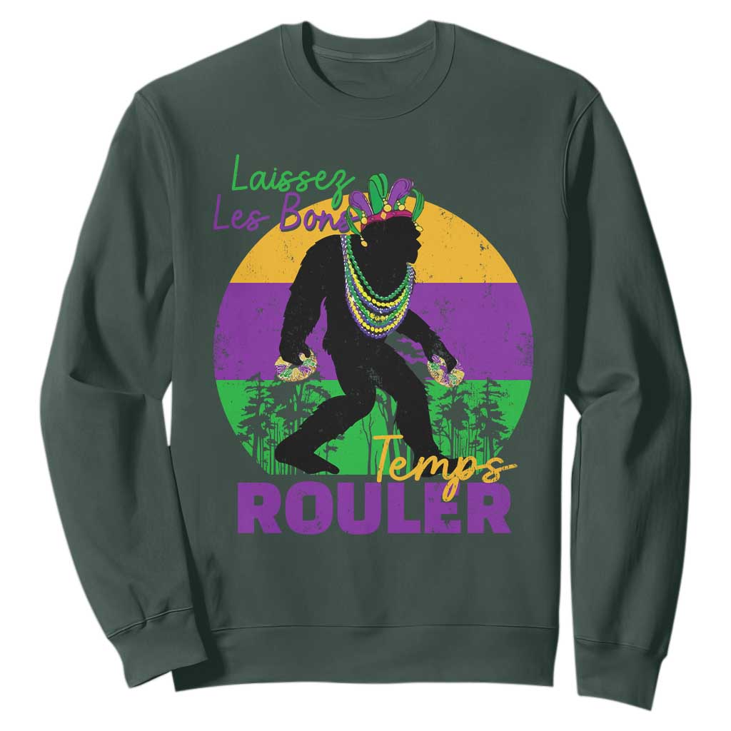 Funny Bigfoot Mardi Gras Sweatshirt Laissez Les Bons Temps Rouler Bald Cypress TS11 Dark Forest Green Print Your Wear