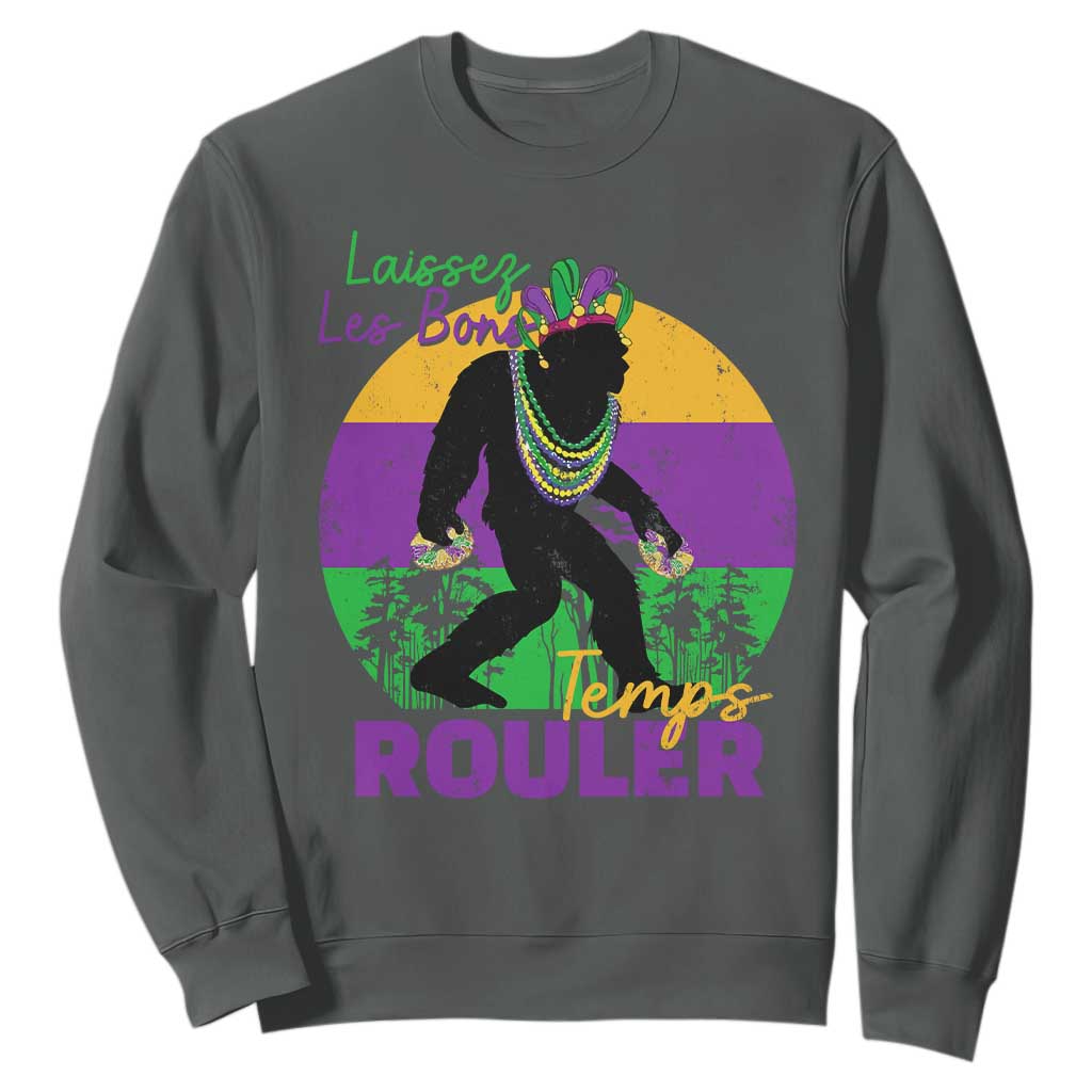 Funny Bigfoot Mardi Gras Sweatshirt Laissez Les Bons Temps Rouler Bald Cypress TS11 Dark Heather Print Your Wear