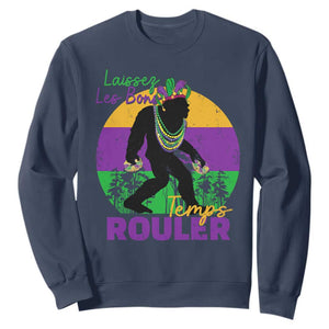 Funny Bigfoot Mardi Gras Sweatshirt Laissez Les Bons Temps Rouler Bald Cypress TS11 Navy Print Your Wear
