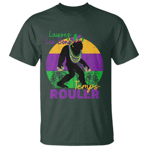 Funny Bigfoot Mardi Gras T Shirt Laissez Les Bons Temps Rouler Bald Cypress TS11 Dark Forest Green Print Your Wear