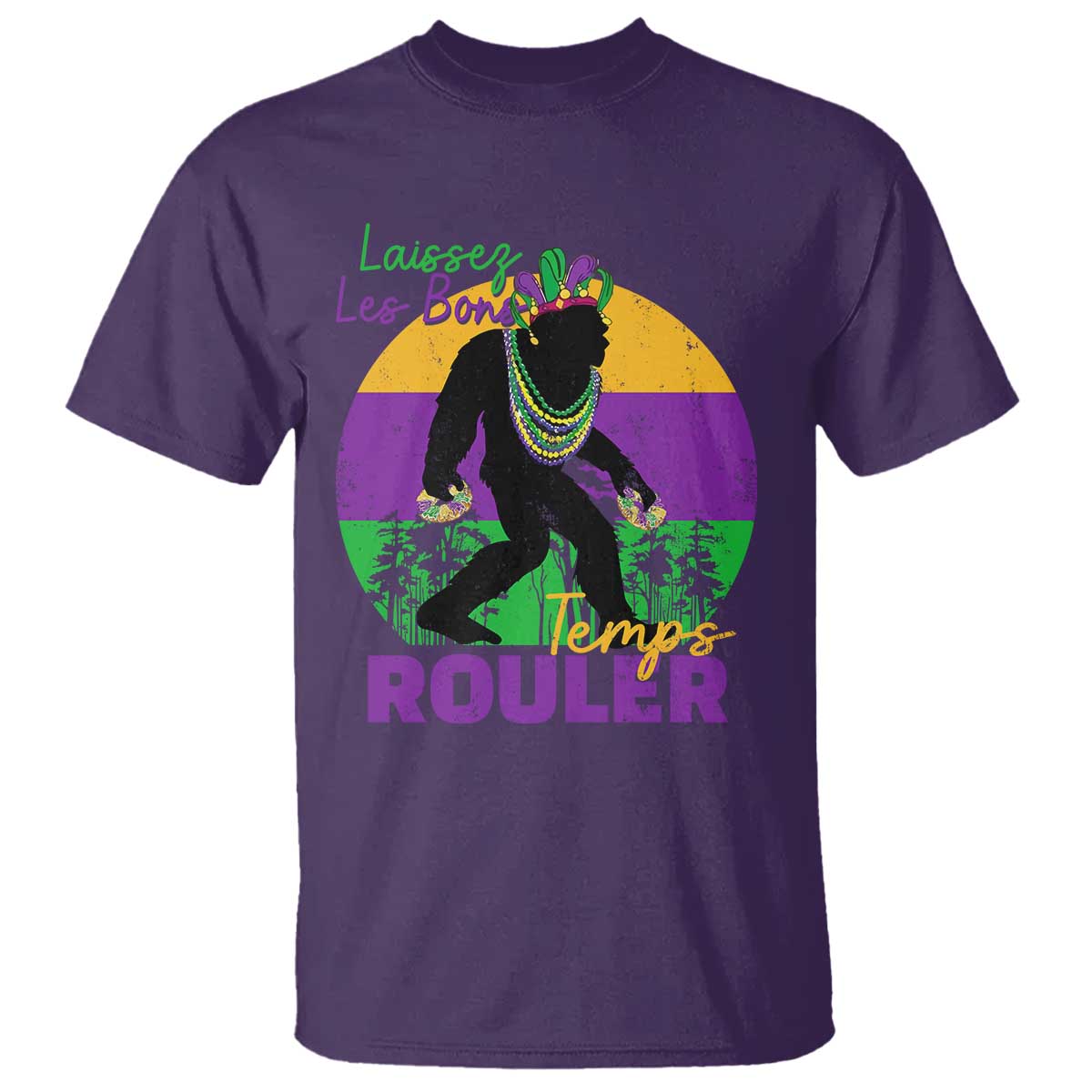 Funny Bigfoot Mardi Gras T Shirt Laissez Les Bons Temps Rouler Bald Cypress TS11 Purple Print Your Wear