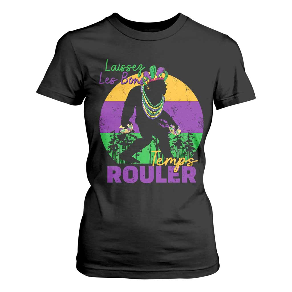 Funny Bigfoot Mardi Gras T Shirt For Women Laissez Les Bons Temps Rouler Bald Cypress TS11 Black Print Your Wear