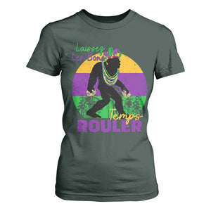 Funny Bigfoot Mardi Gras T Shirt For Women Laissez Les Bons Temps Rouler Bald Cypress TS11 Dark Forest Green Print Your Wear