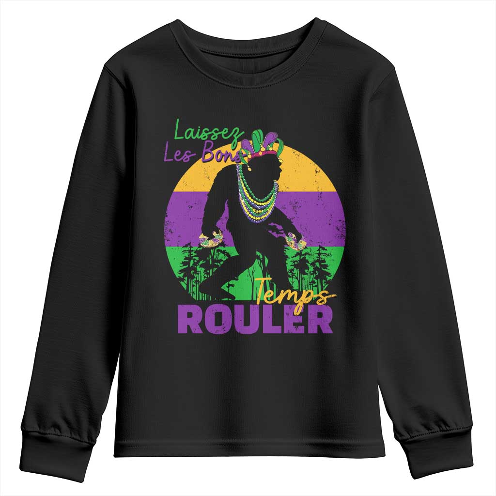 Funny Bigfoot Mardi Gras Youth Sweatshirt Laissez Les Bons Temps Rouler Bald Cypress TS11 Black Print Your Wear