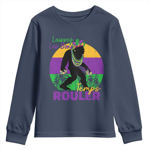 Funny Bigfoot Mardi Gras Youth Sweatshirt Laissez Les Bons Temps Rouler Bald Cypress TS11 Navy Print Your Wear