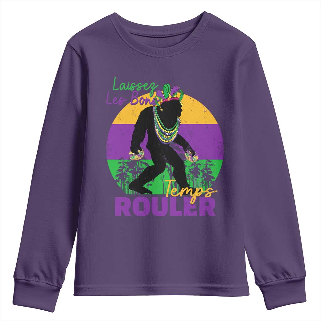 Funny Bigfoot Mardi Gras Youth Sweatshirt Laissez Les Bons Temps Rouler Bald Cypress TS11 Purple Print Your Wear