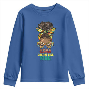 2025 And I Still Dream Like King MLK Day Youth Sweatshirt Messy Bun Black History Month TS11 Royal Blue Print Your Wear