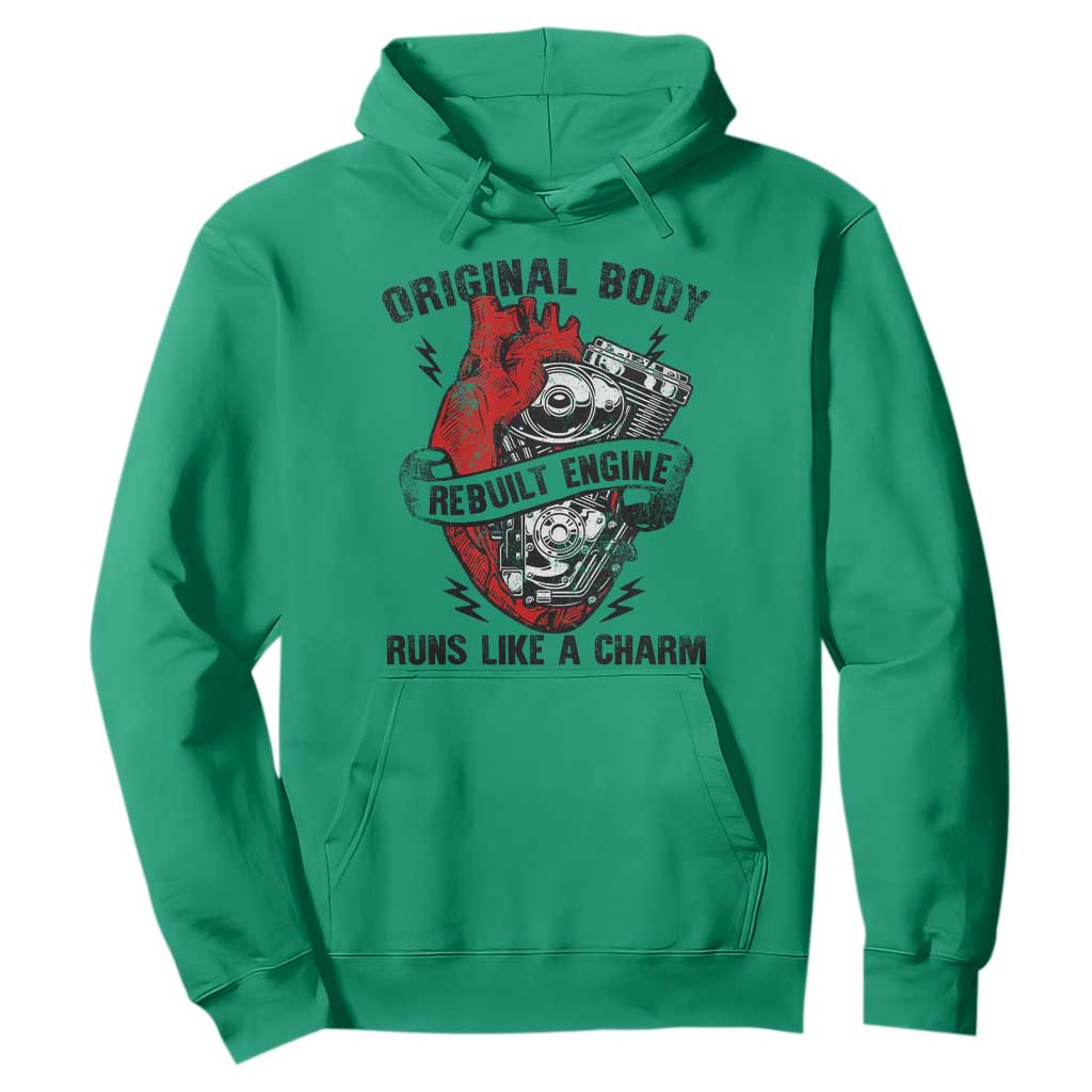 Funny Heart Surgery Hoodie Original Body Rebuilt Engine Runs Like A Charm Mechanical Heart TS11 Irish Green Print Your Wear