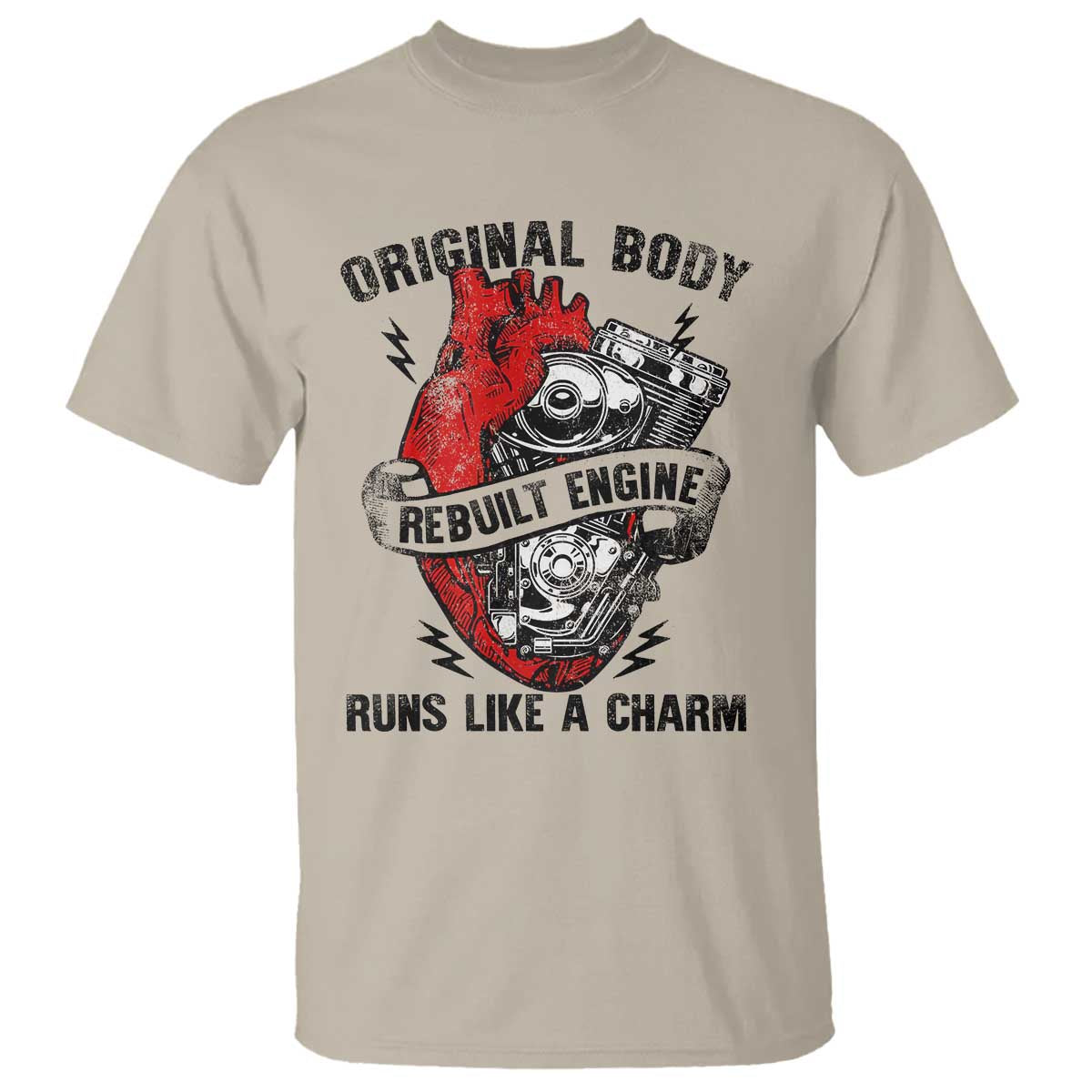 Funny Heart Surgery T Shirt Original Body Rebuilt Engine Runs Like A Charm Mechanical Heart TS11 Sand Print Your Wear