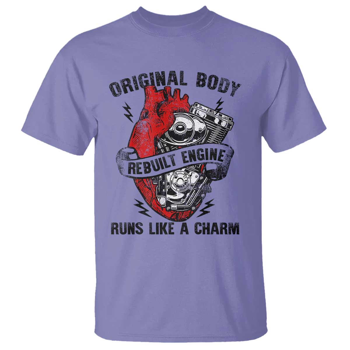 Funny Heart Surgery T Shirt Original Body Rebuilt Engine Runs Like A Charm Mechanical Heart TS11 Violet Print Your Wear