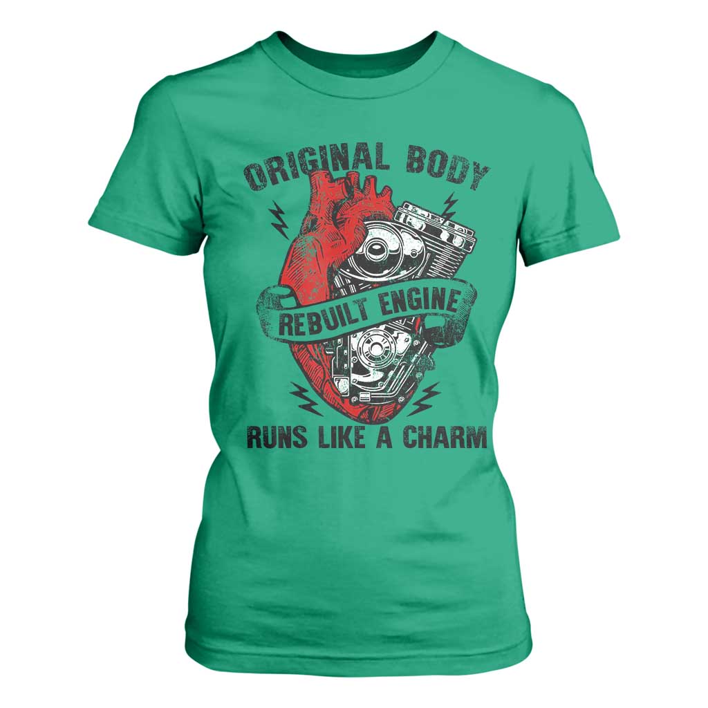 Funny Heart Surgery T Shirt For Women Original Body Rebuilt Engine Runs Like A Charm Mechanical Heart TS11 Irish Green Print Your Wear