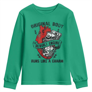 Funny Heart Surgery Youth Sweatshirt Original Body Rebuilt Engine Runs Like A Charm Mechanical Heart TS11 Irish Green Print Your Wear
