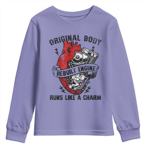 Funny Heart Surgery Youth Sweatshirt Original Body Rebuilt Engine Runs Like A Charm Mechanical Heart TS11 Violet Print Your Wear