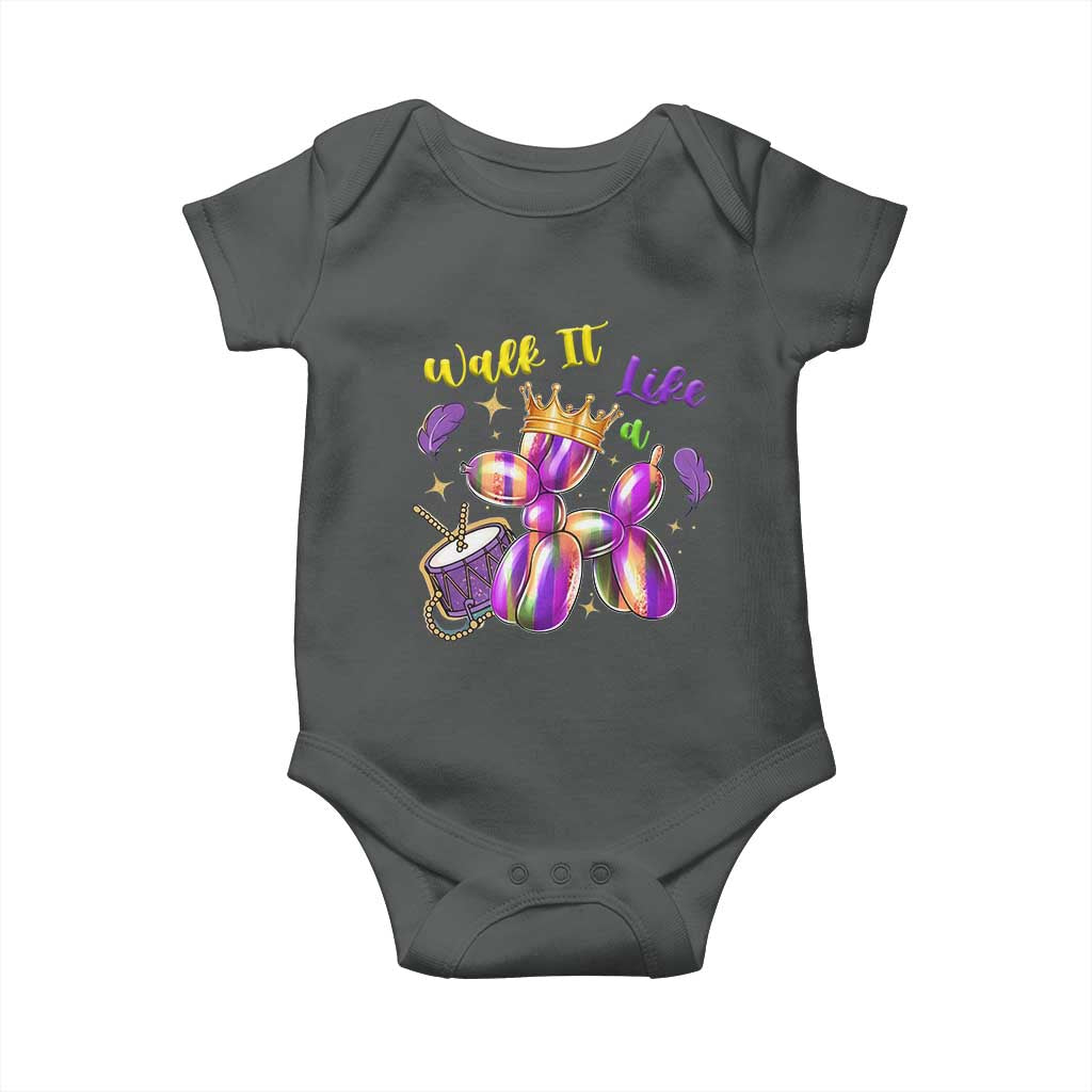 Funny Mardi Gras Baby Onesie Walk It Like A Dog Balloon New Orleans TS11 Dark Heather Print Your Wear