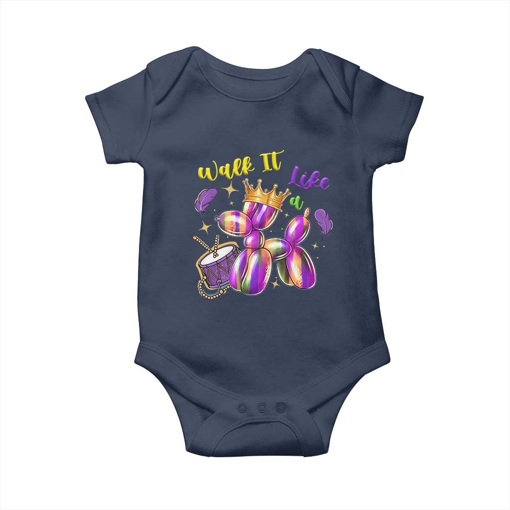 Funny Mardi Gras Baby Onesie Walk It Like A Dog Balloon New Orleans TS11 Navy Print Your Wear