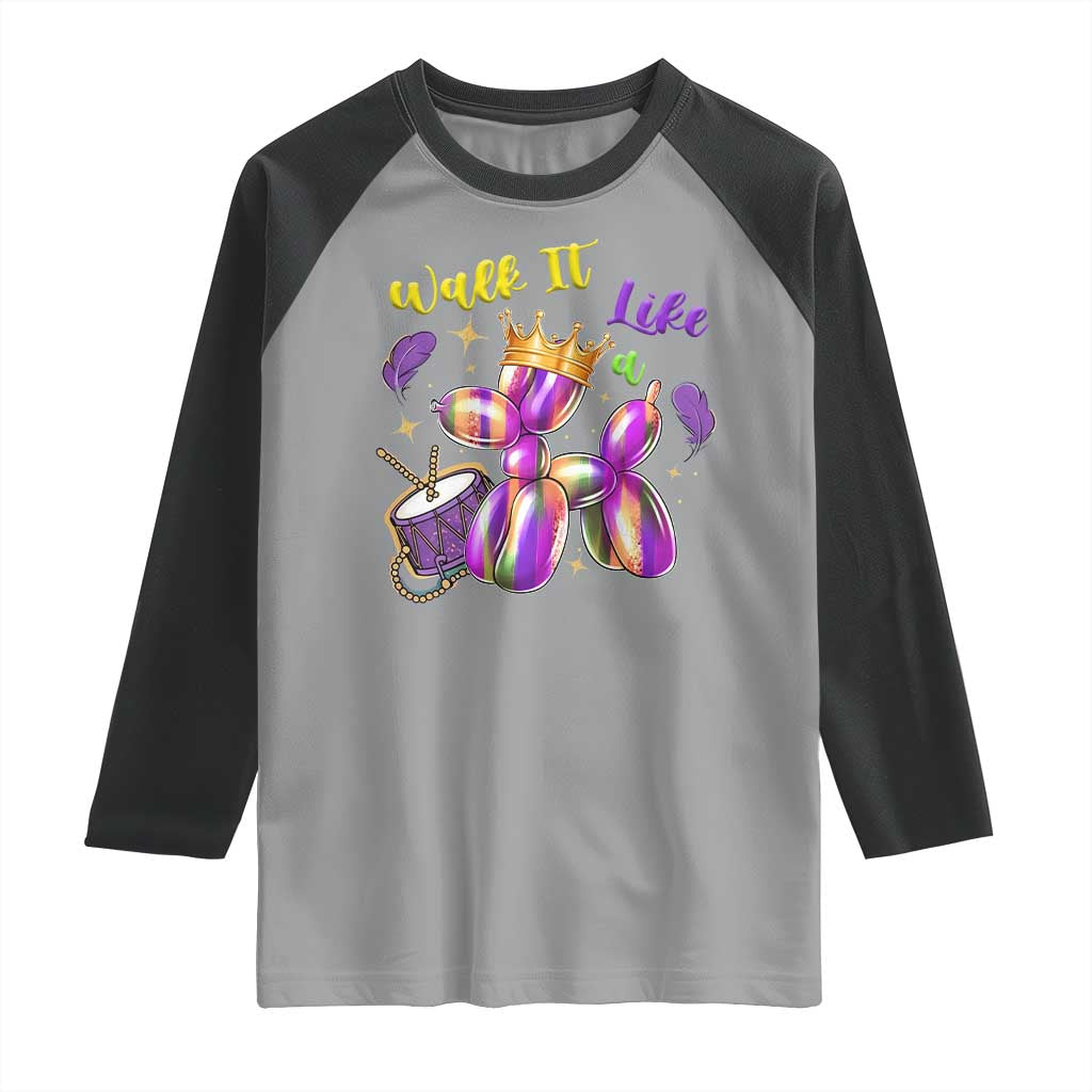 Funny Mardi Gras Raglan Shirt Walk It Like A Dog Balloon New Orleans TS11 Sport Gray Black Print Your Wear