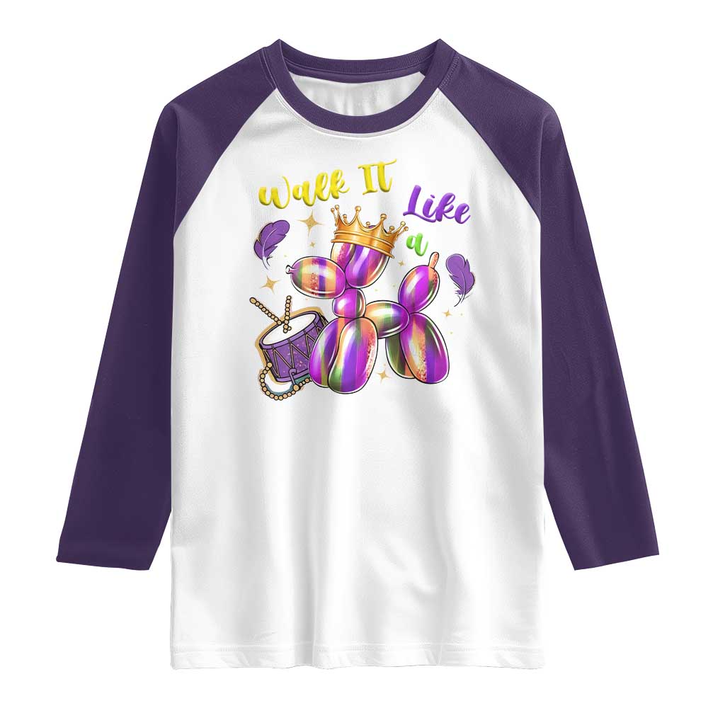 Funny Mardi Gras Raglan Shirt Walk It Like A Dog Balloon New Orleans TS11 White Purple Print Your Wear