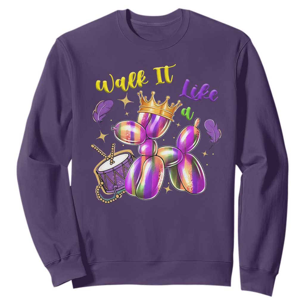 Funny Mardi Gras Sweatshirt Walk It Like A Dog Balloon New Orleans TS11 Purple Print Your Wear