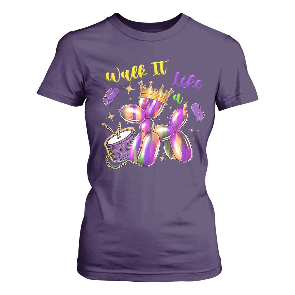 Funny Mardi Gras T Shirt For Women Walk It Like A Dog Balloon New Orleans TS11 Purple Print Your Wear