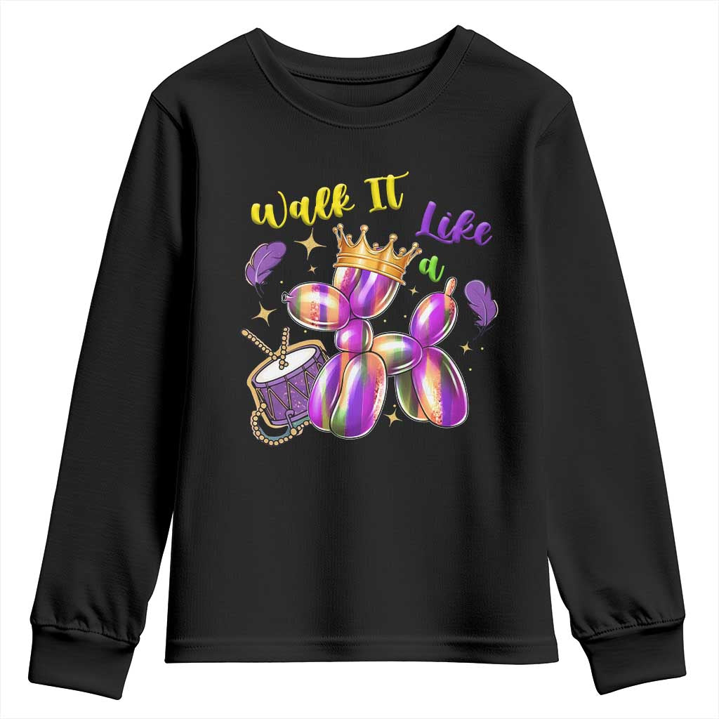 Funny Mardi Gras Youth Sweatshirt Walk It Like A Dog Balloon New Orleans TS11 Black Print Your Wear