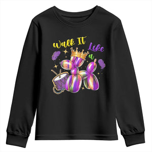 Funny Mardi Gras Youth Sweatshirt Walk It Like A Dog Balloon New Orleans TS11 Black Print Your Wear