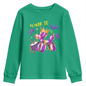 Funny Mardi Gras Youth Sweatshirt Walk It Like A Dog Balloon New Orleans TS11 Irish Green Print Your Wear
