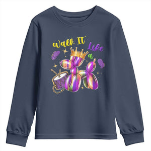 Funny Mardi Gras Youth Sweatshirt Walk It Like A Dog Balloon New Orleans TS11 Navy Print Your Wear