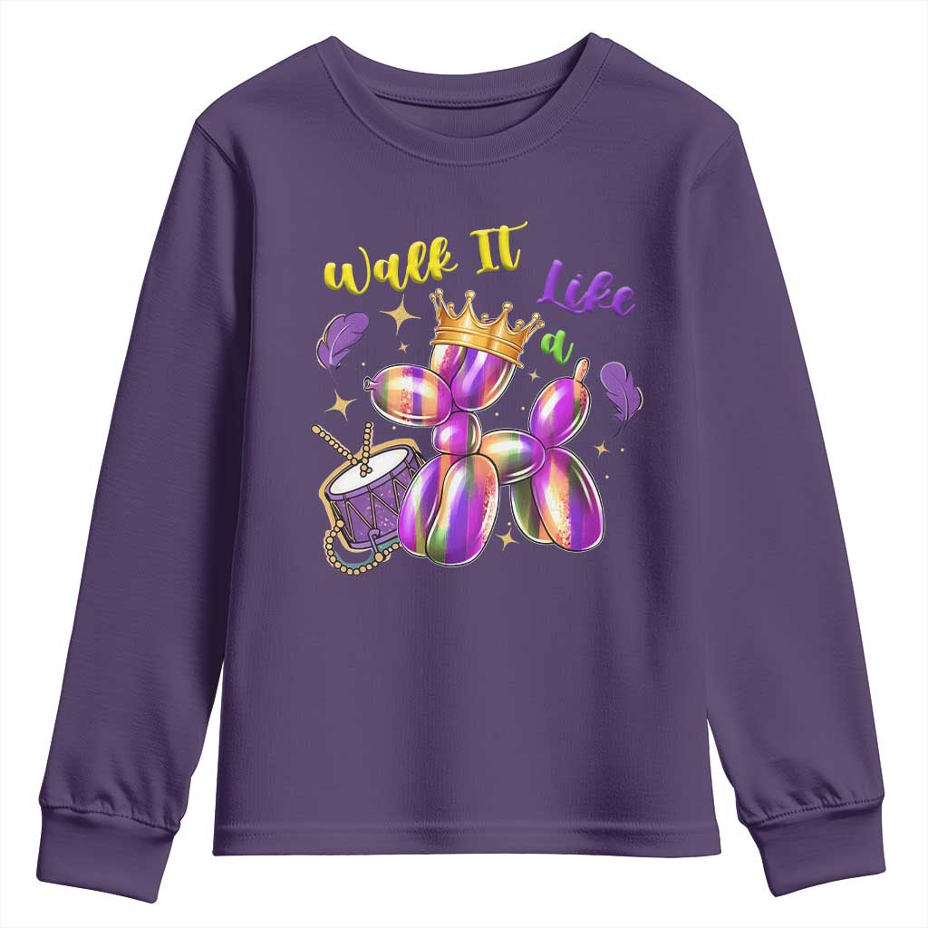Funny Mardi Gras Youth Sweatshirt Walk It Like A Dog Balloon New Orleans TS11 Purple Print Your Wear