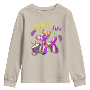 Funny Mardi Gras Youth Sweatshirt Walk It Like A Dog Balloon New Orleans TS11 Sand Print Your Wear