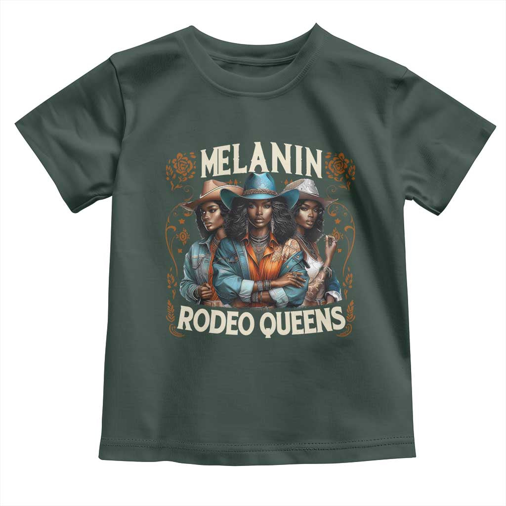 Melanin Rodeo Queen Toddler T Shirt African American Melanin Black Cowgirl Swag TS11 Dark Forest Green Print Your Wear