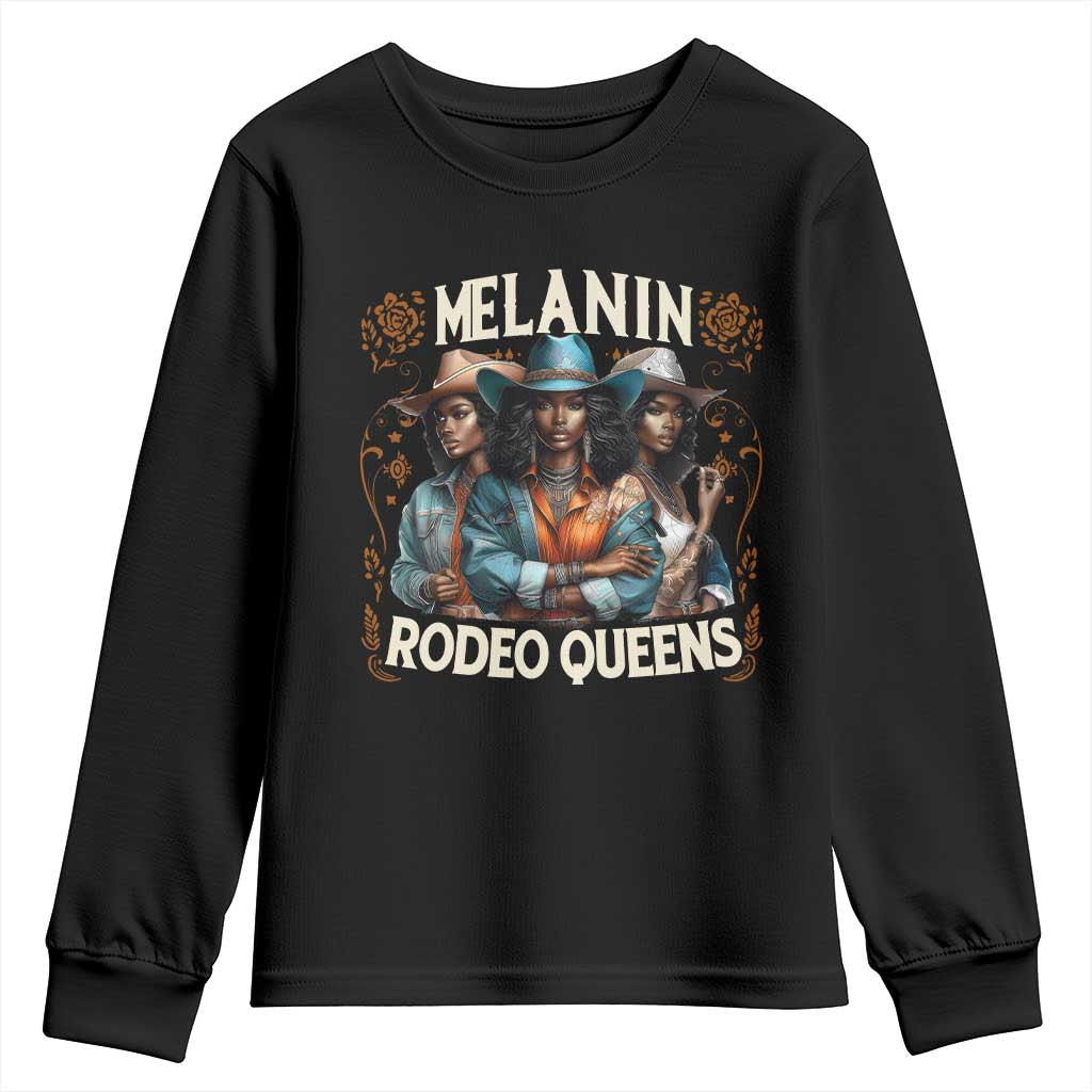 Melanin Rodeo Queen Youth Sweatshirt African American Melanin Black Cowgirl Swag TS11 Black Print Your Wear