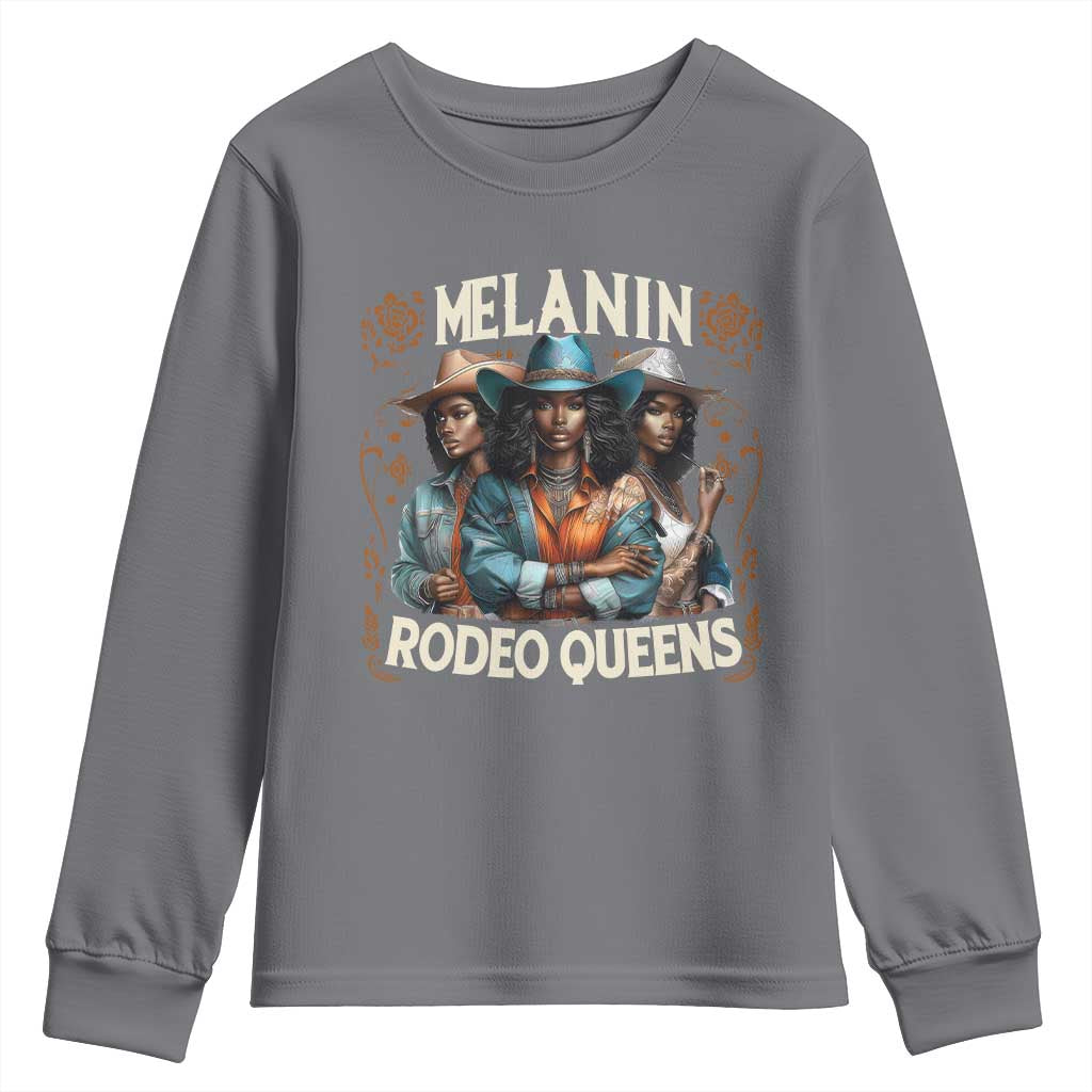Melanin Rodeo Queen Youth Sweatshirt African American Melanin Black Cowgirl Swag TS11 Charcoal Print Your Wear