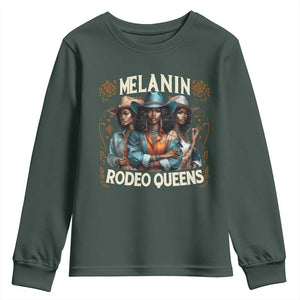Melanin Rodeo Queen Youth Sweatshirt African American Melanin Black Cowgirl Swag TS11 Dark Forest Green Print Your Wear