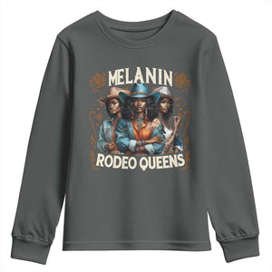 Melanin Rodeo Queen Youth Sweatshirt African American Melanin Black Cowgirl Swag TS11 Dark Heather Print Your Wear