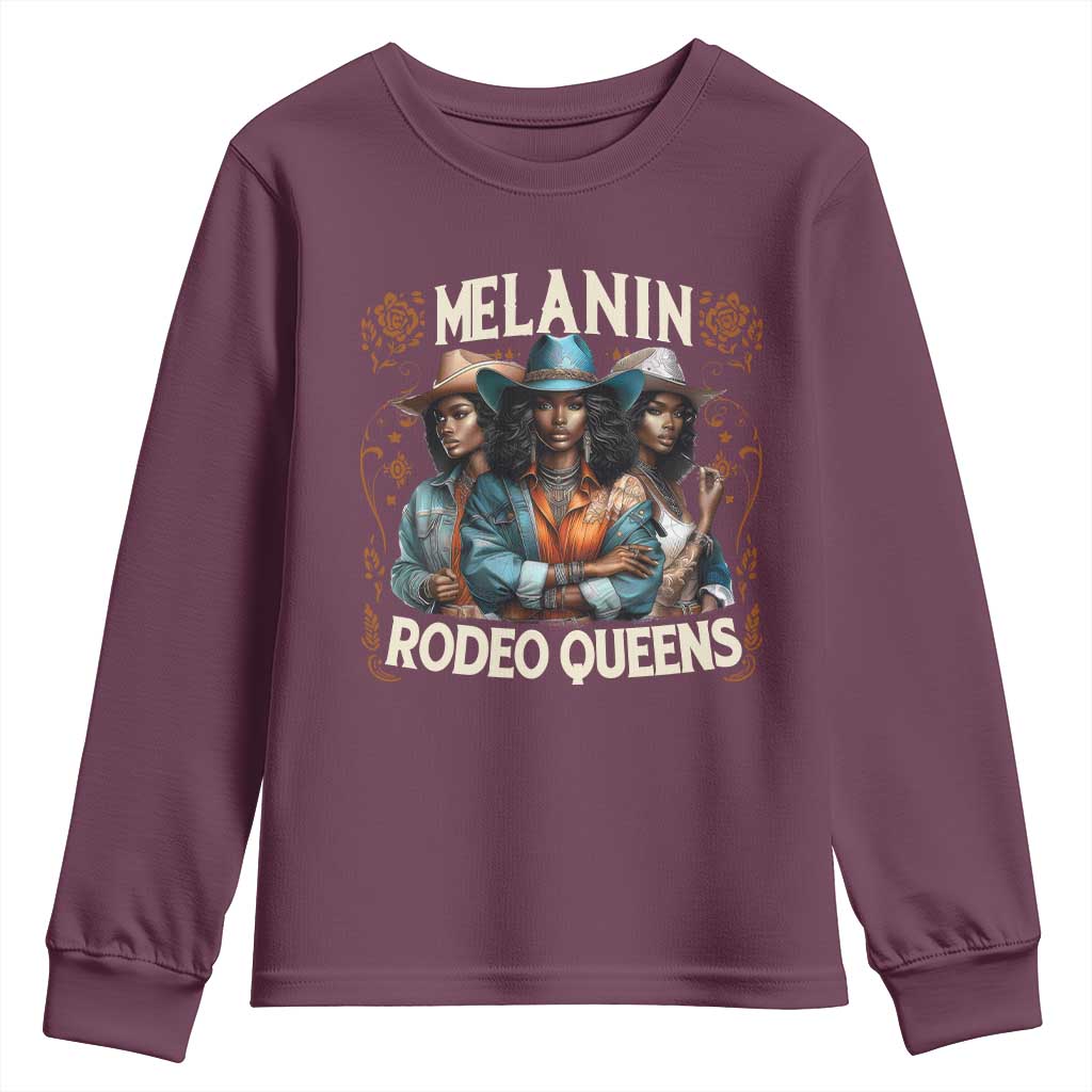 Melanin Rodeo Queen Youth Sweatshirt African American Melanin Black Cowgirl Swag TS11 Maroon Print Your Wear