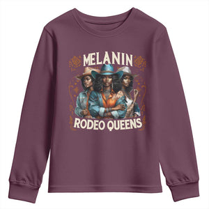 Melanin Rodeo Queen Youth Sweatshirt African American Melanin Black Cowgirl Swag TS11 Maroon Print Your Wear