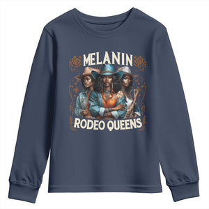 Melanin Rodeo Queen Youth Sweatshirt African American Melanin Black Cowgirl Swag TS11 Navy Print Your Wear