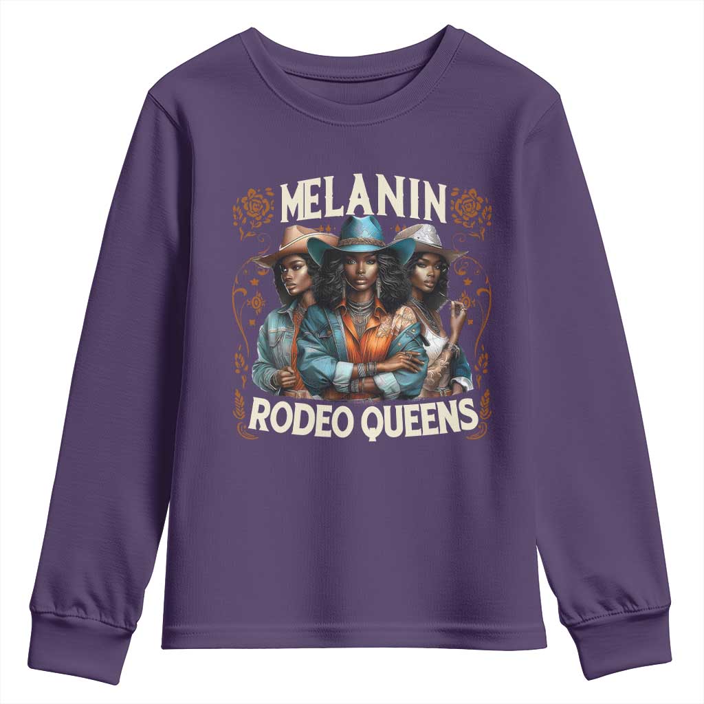 Melanin Rodeo Queen Youth Sweatshirt African American Melanin Black Cowgirl Swag TS11 Purple Print Your Wear