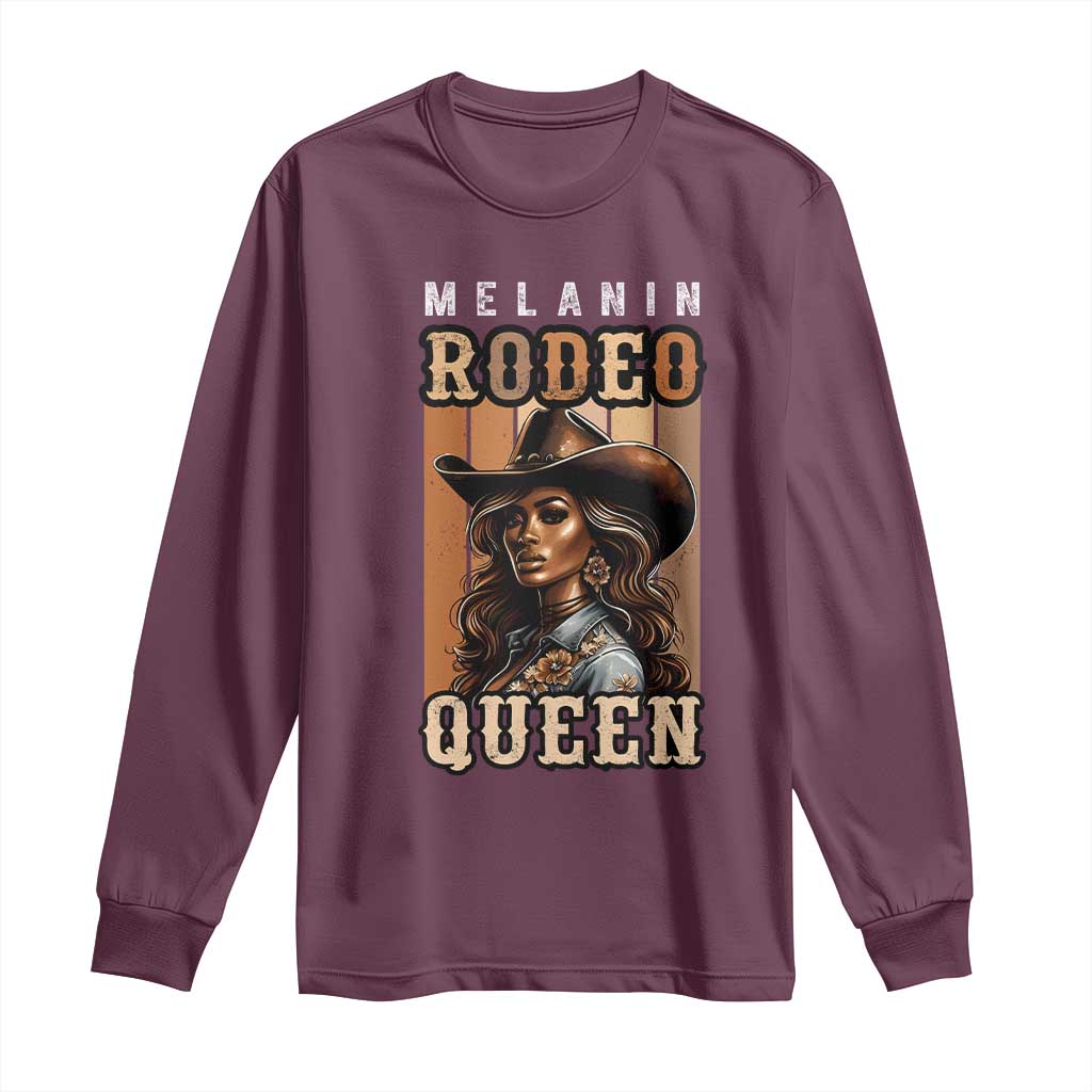 Melanin Rodeo Queen Long Sleeve Shirt African American Melanin Black Cowgirl TS11 Maroon Print Your Wear